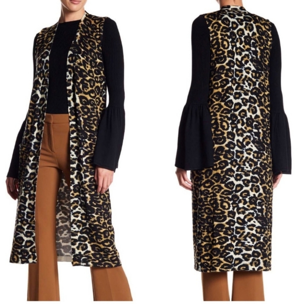Catherine Malandrino Leopard Print Duster Vest With Deep Pockets, Sz Small